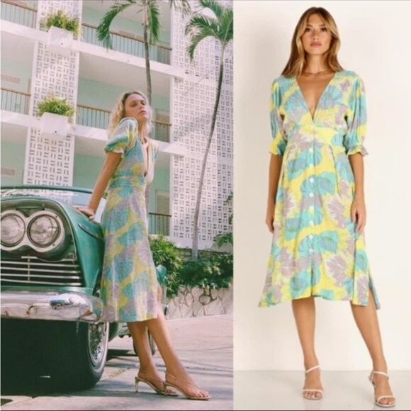 FAITHFULL THE BRANS Rafa Midi Dress Lera Retro Floral Vintage Vibe Revolve - Picture 1 of 8